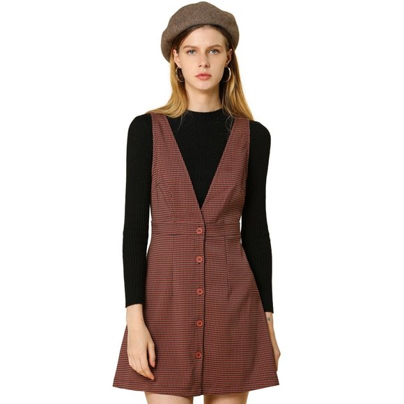 Allegra K Dresses & Skirts - NWT Houndstooth Plaid Overall Pinafore Dress S